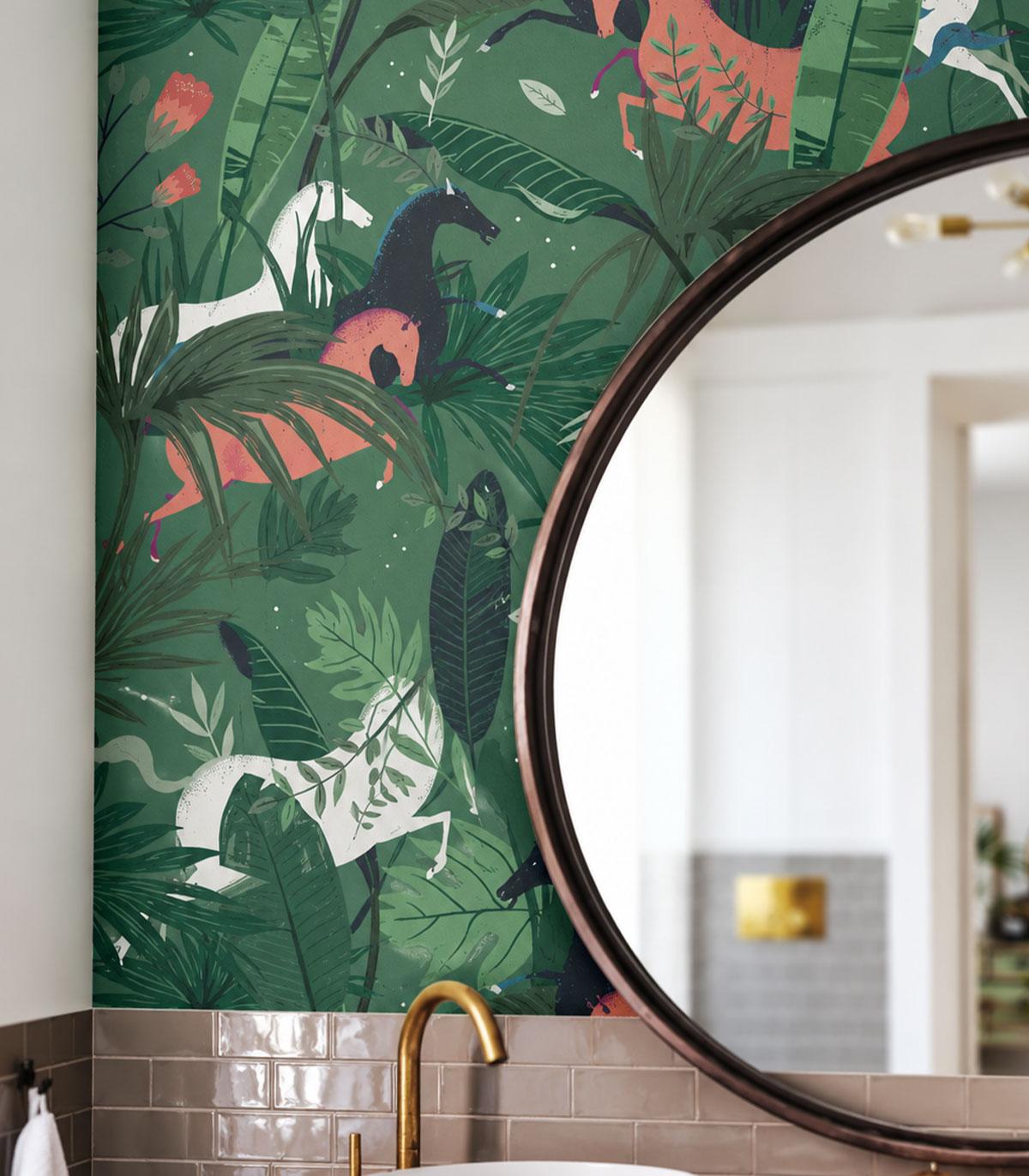 Carta da parati Dream Horses Green