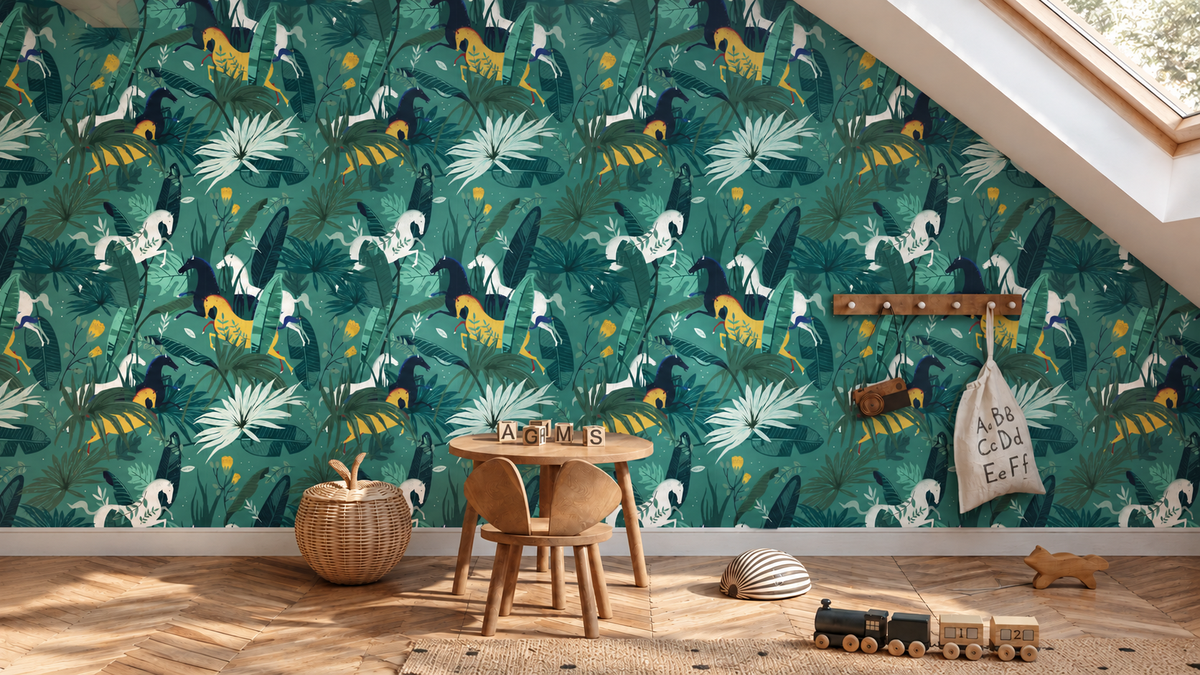 Carta da parati Dream Horses Turquoise