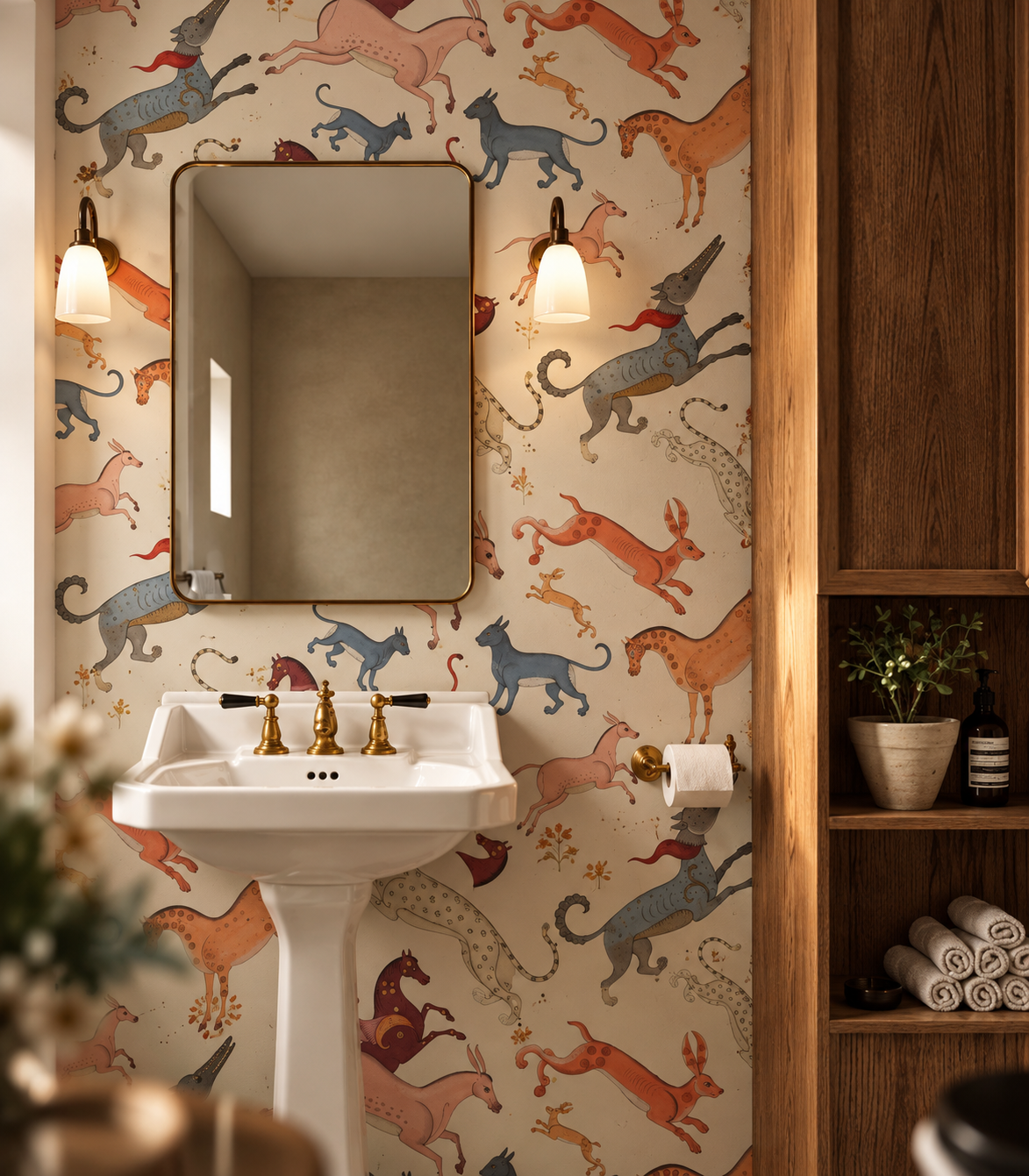Carta da parati Oriental Animals Beige