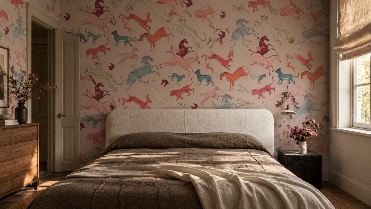 Carta da parati Oriental Animals Light Pink
