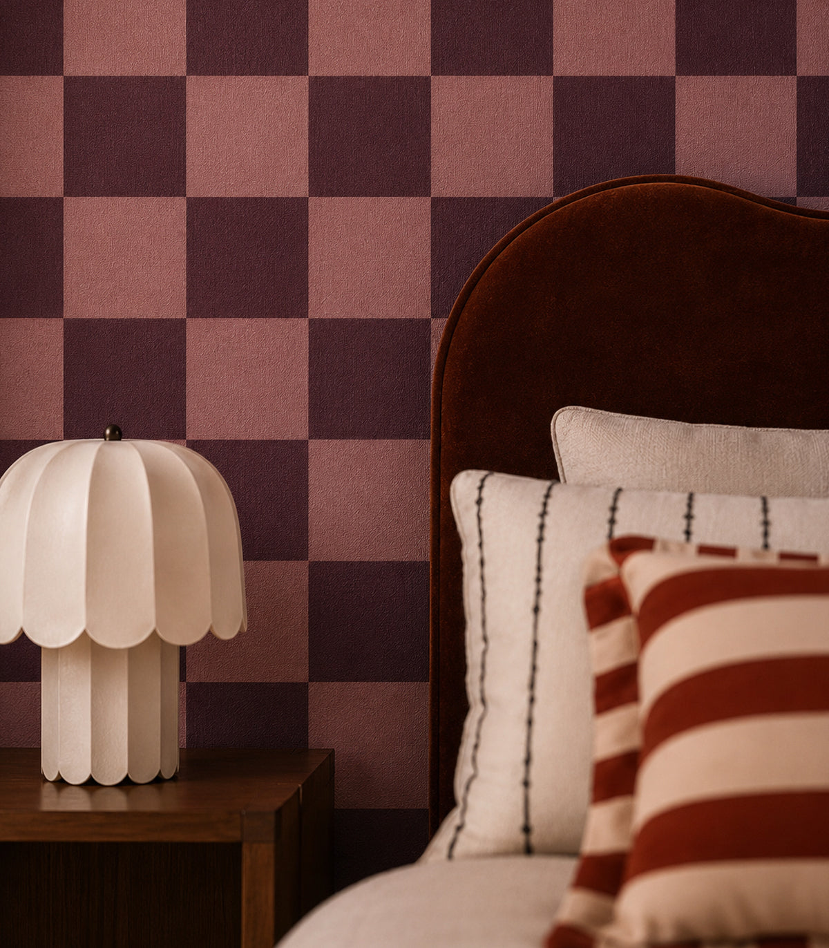 Tapeta Square Checks Burgunt
