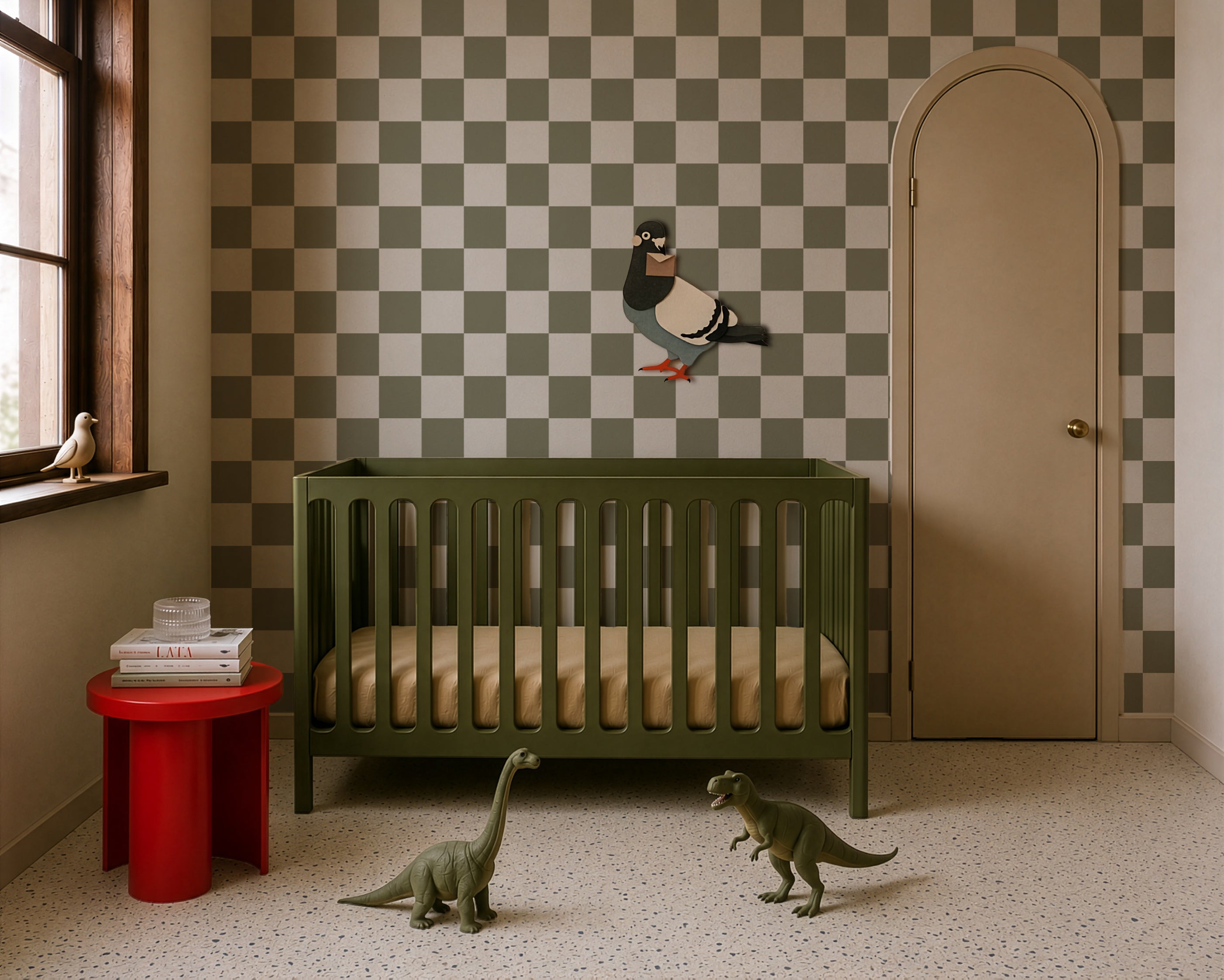 Tapeta Square Checks Tate Olive