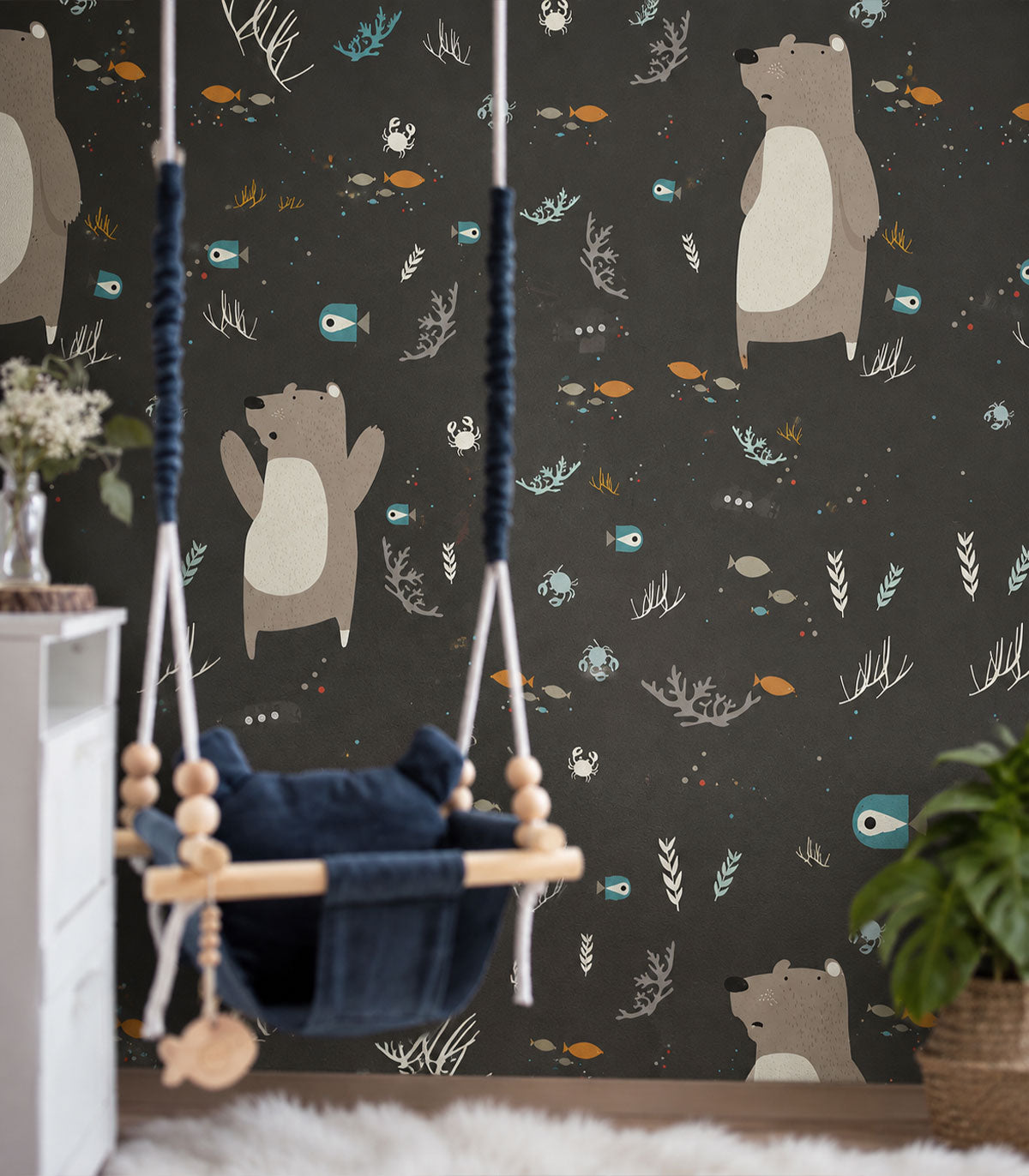 Carta da parati Underwater Bear Black
