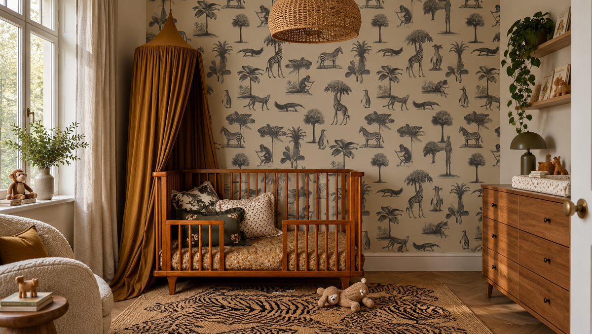 Carta da parati Vintage animals beige
