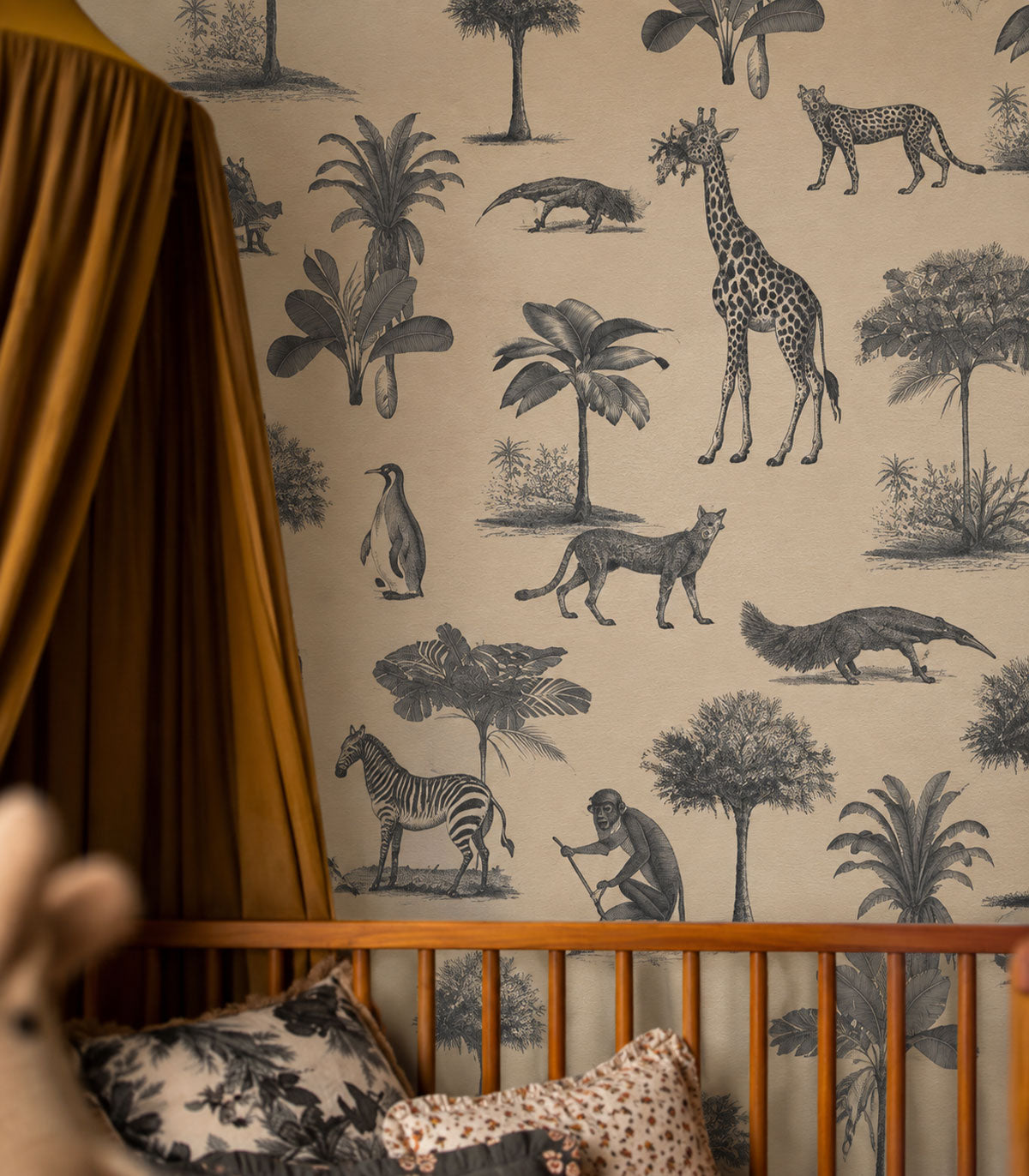 Carta da parati Vintage animals beige