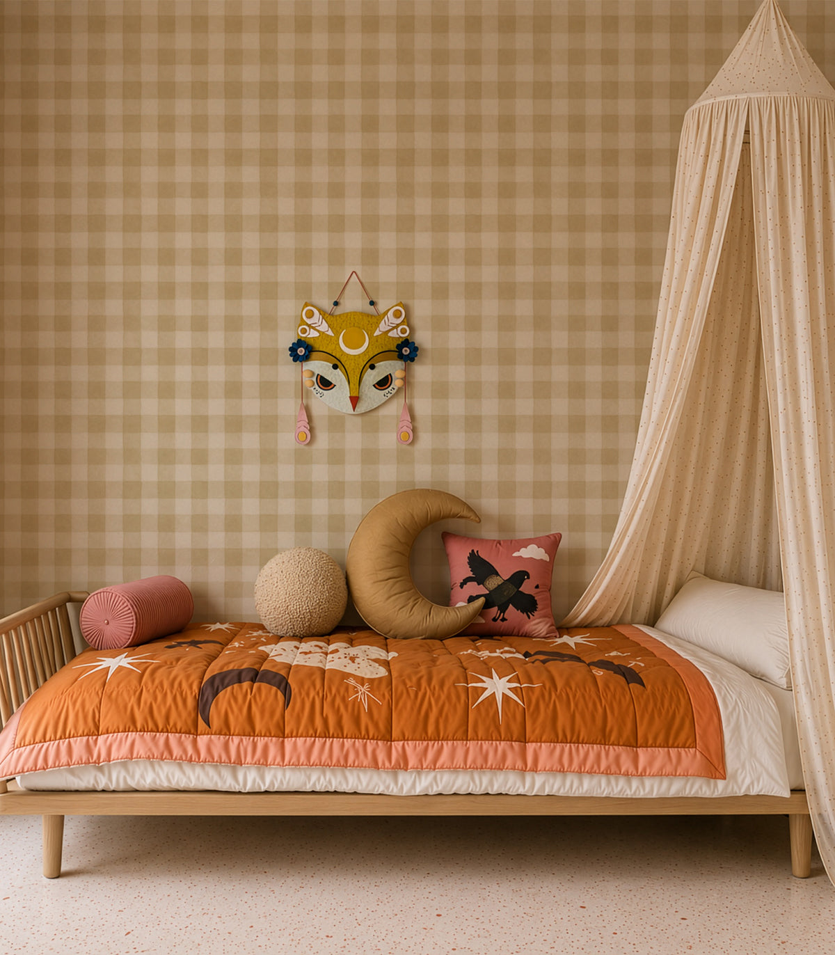 Carta da parati Watercolor Checks Butter Cream