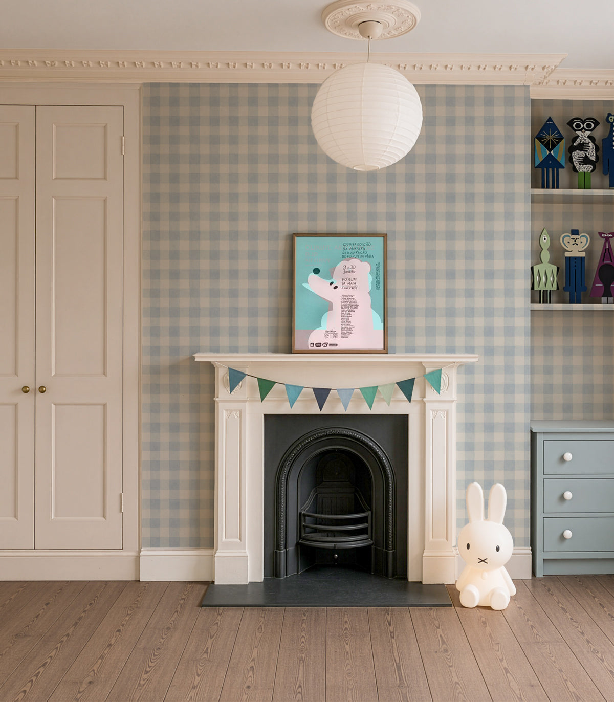Carta da parati Watercolor Checks Sky Blue