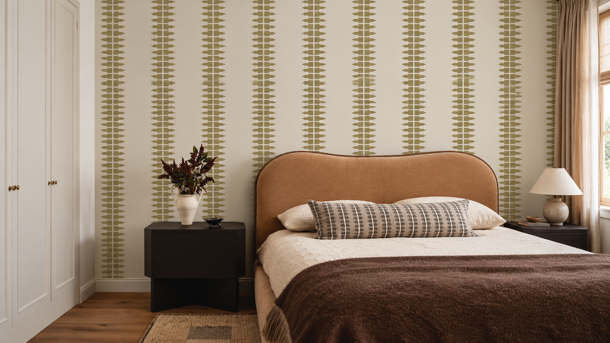 Carta da parati Ornament Line Clay Golden Olive