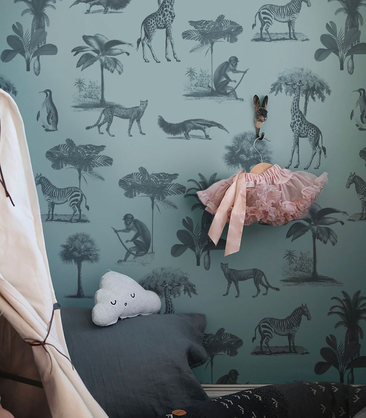 Tapeta Vintage animals dark mint