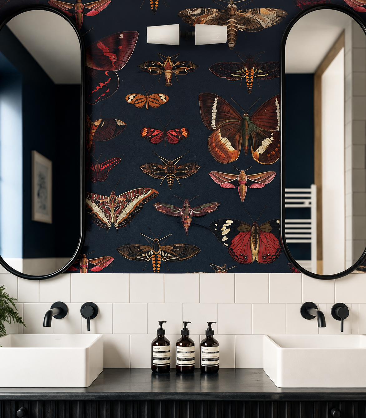 Carta da parati Butterflies Navy Blue