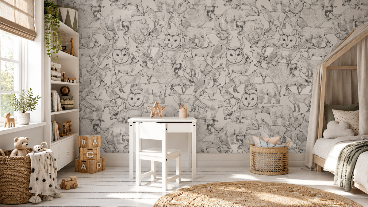 Carta da parati Forest Friends Grey