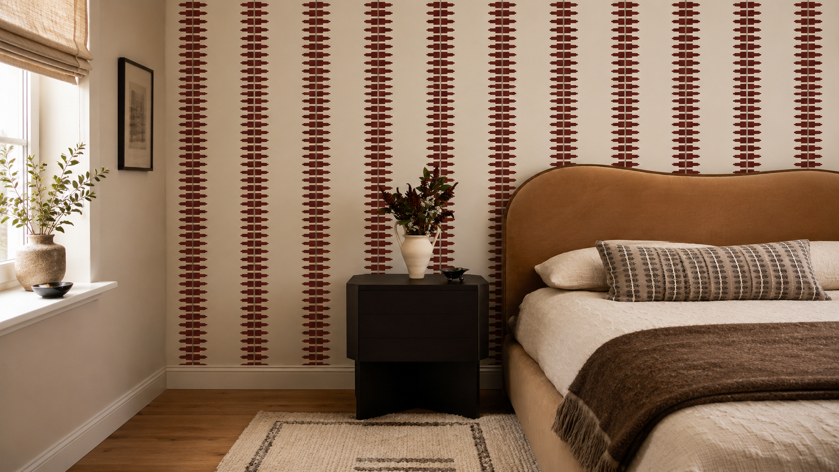 Tapeta Ornament Line Clay Brick Red