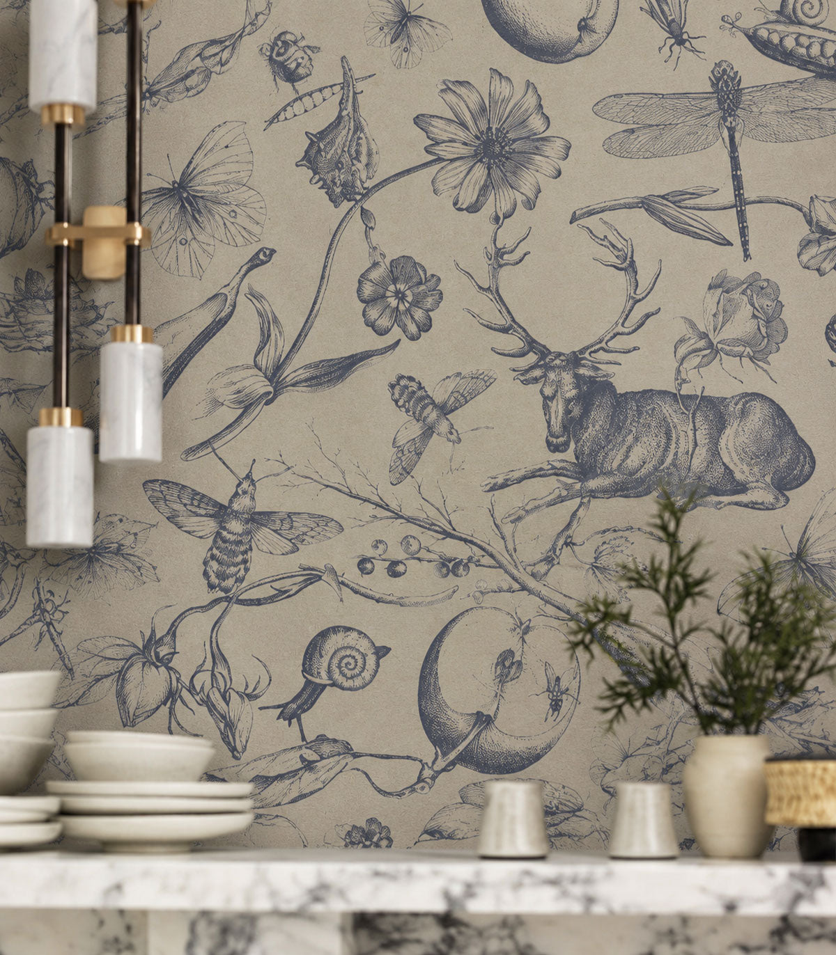 Carta da parati Vintage botanic blue