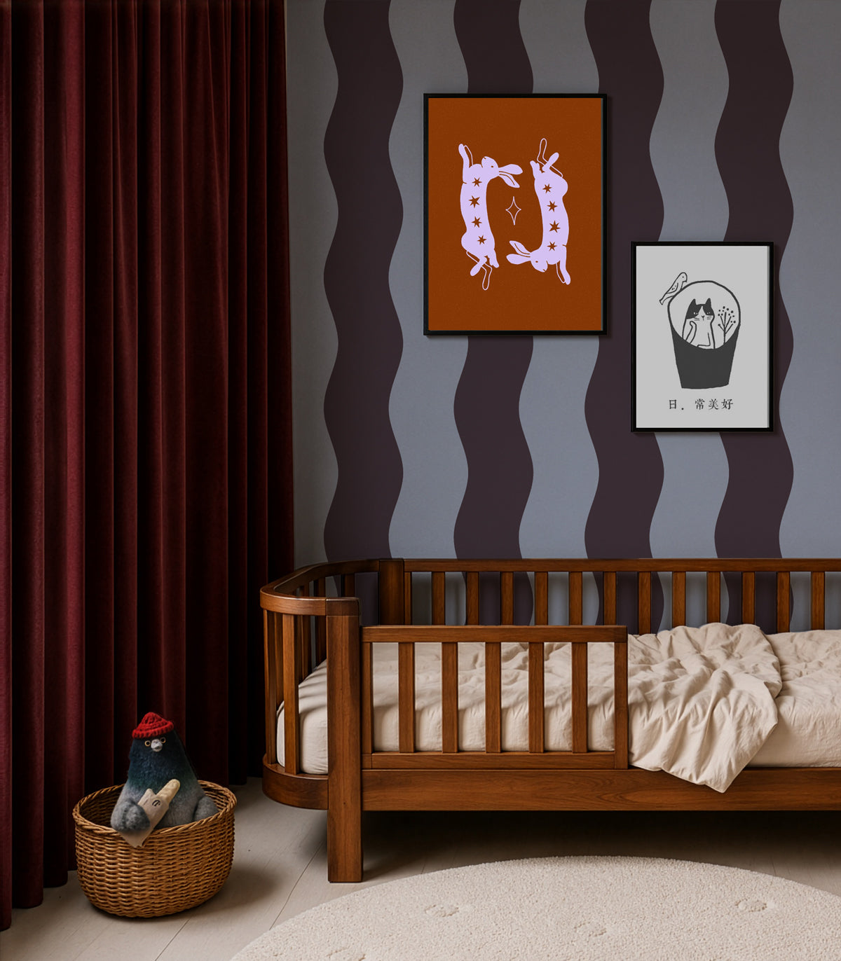Carta da parati Wave Stripe Deep Burgundy