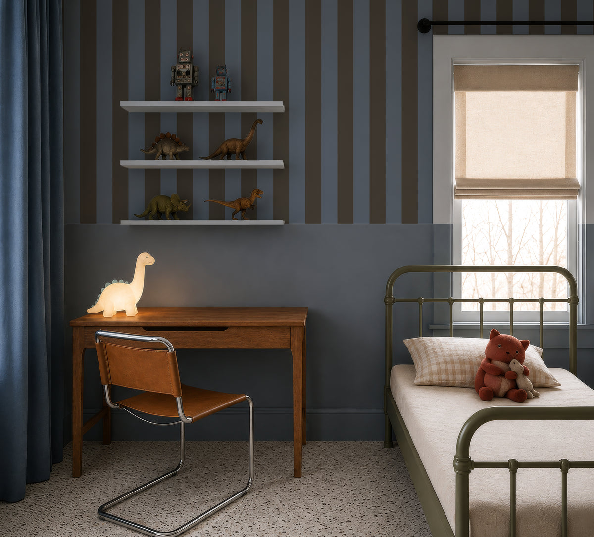 Carta da parati Wide Stripe Stone Blue
