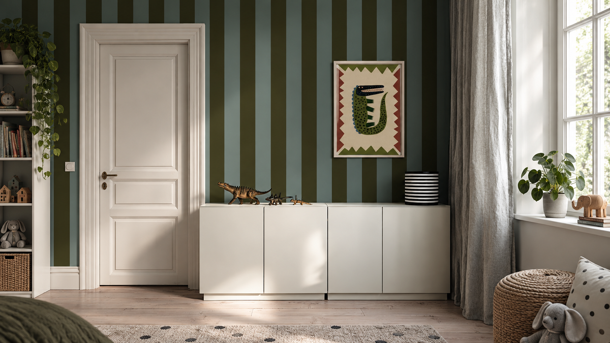 Carta da parati Wide Stripe Olive Mist