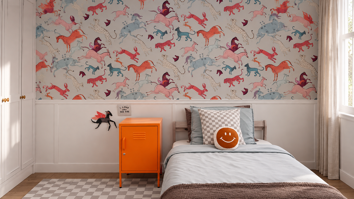 Carta da parati Oriental Animals Light Blue