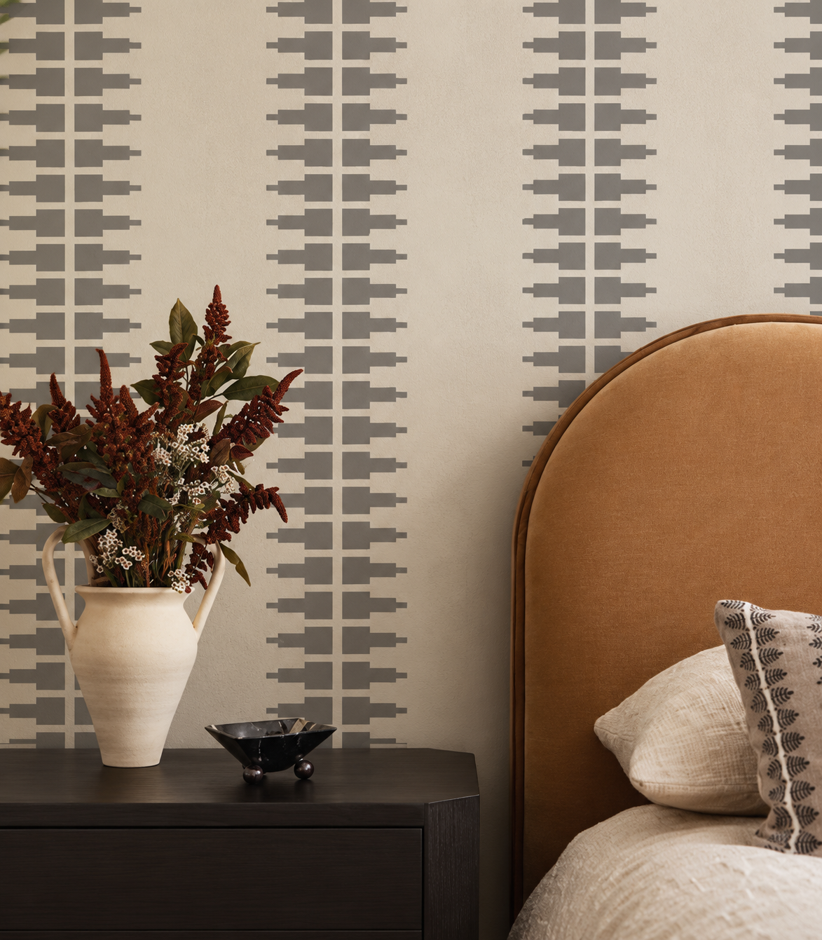 Carta da parati Ornament Line Clay Warm Linen