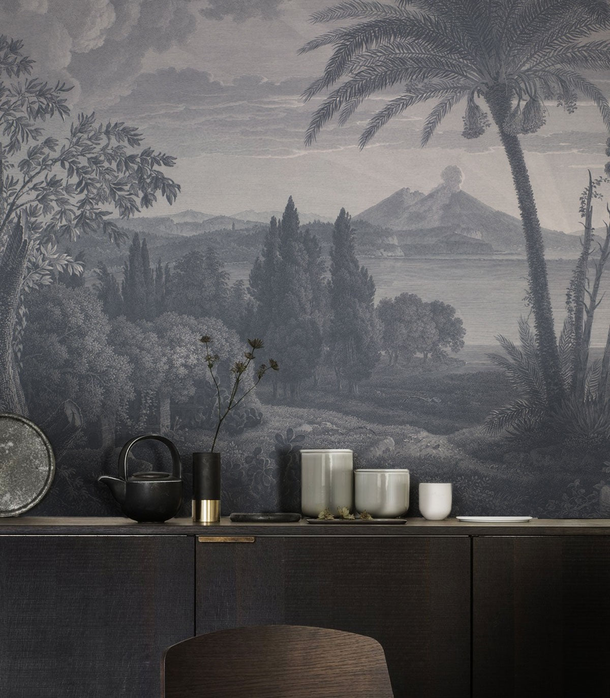 Tapeta Tropical Volcano Vista blue